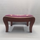 Vtg Victorian Style Burgundy Embroidered Floral Foot Stool Wooden Ottoman