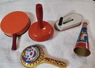Vintage Halloween Metal Wood Noise Makers  Witch   Pumpkins   Clown  Lot Of 5 