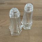 Vintage Clear Glass Hexagon Zipper Salt   Pepper Shakers With Glass Screw Caps