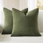 Olive Green Couch Pillow Covers 18x18 Inch  Set Of 2 Soft Chenille Decorative   