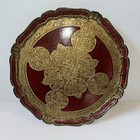 Large Vintage Italian Florentine Toleware Wood Tray 15  Red   Gilt