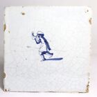 Set 2 Antique Dutch Delft Blue   White Pottery Square Figural Tiles 19th Century