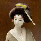 Vintage Beautiful Sukiyo Japanese Geisha Doll Gray Kimono On A Wood Stand 18 5 
