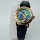 Vtg Gitano Quartz Watch Women Dual Tone Abalone Mosaic Leather Analog New Batter