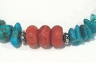 Beautiful Southwest Turquoise   Coral Beaded Sterling 925 Necklace -16-17 5 