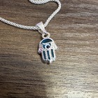 Silver Hamsa Hand Pendant Necklace Blue Evil Eye Judaic Jewelry