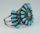 Old Pawn Native American Indian Sterling Silver Turquoise Cluster Cuff Bracelet
