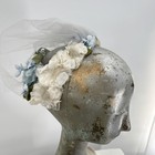 Vtg Floral Fascinator Hat White Blue Flowers Tulle Veil Wedding Tea Party Derby
