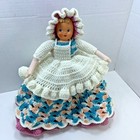 Crochet Bed Doll Pillow Large Ruffled Dress Bonnet Celluloid Handmade Vintage