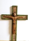 Vintage Hand Carved Wood Christus Triumphans Crucifix Polychrome Gilt Folk Art
