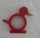 Vtg Art Deco Bakelite Catalin Red Chick W  Carmel Green Beak Napkin Ring Holder 