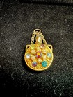 Vintage Miniature Gold Tone Rhinestone Empty Perfume Bottle Pendant Charm