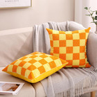 Checkered Embroidered Decorative Throw Pillow Covers 18 x 18  Set Of 2  Farmhous