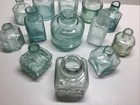 Antique 13 Piece Inkwell   Ink Bottle Lot  Burst Top  Lot 1 
