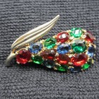 Vintage Rhinestone Fur Clip Figural Colorful Pear Silver Tone