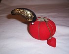 Vintage Early Tomato Pin Cushion With Strawberry And Hat Pin