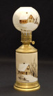 Antique Hand Painted Miniature Oil Kerosene Lamp Winter Snowy House Scene Cigar