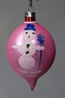 Vintage Glass Pictured Hot Pink Mica Snowman Drop Christmas Ornament Poland  2