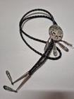 Vintage Navajo Sterling Silver Turquoise Buffalo Feathers Bolo Tie