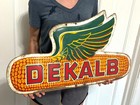 Vtg Metal Dekalb Flying Ear Of Corn Sign Farm Seed Feed