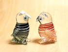 Pair Of Owl Figurine Black   Red  Bird Hand Blown Art Glass Decor - Gift  2pcs  