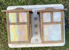 Mission Arts Craft Porch Lantern Indoors Brass Iridescent Slag Glass Panels Bin