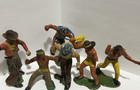 Vtg 7 Painted Toy 2  Plastic Western Cowboys   Indians Figures Germany Accessory