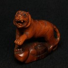 2 Inch Hand Carved Boxwood Netsuke Tiger Stand On Stone Figure Old Collectable