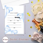 Birthday Invites Party Invitations Girl Boy Blue Bow 20 Sets Double-sided Card