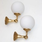 Vintage Art Deco Brass Wall Sconce Set Of 2 - Hand Holding Globe Lamp Fixtures