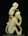 3 4  Chinese Natural Hetian Nephrite Jade Carving Animal Monkey Statue