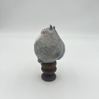 Whimsical Gray White Chubby Cat Figurine Wooden Pedestal Mixed Media Decor