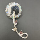 Vintage Ab Crystal Bead Flower Brooch Pin White Silver Tone Large 4 