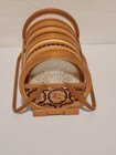 Vintage Wooden Drink Coaster Set - Holder Stand With 6 Butterfly Coasters