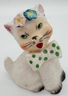 Vtg Pair Sugar Textured Coated Kitty Cat Figurines Polka Dot Bow Flowers Japan