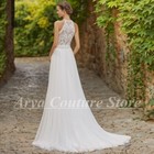 Modern O-neck Lace Sleeveless Wedding Dresses Boho A-line Tulle Sweep Train Gown