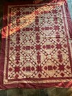 Vintage Hand Tied Quilt  Jacob   s Ladder  Pinks   Maroon