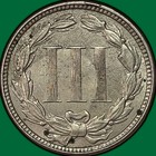 1873 Open 3 Three Cent Nickel Choice Almost Uncirculated Au  unc Coin  39450