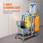 Cleaning Cart  3-shelf Commercial Janitorial Cart  200 Lbs Capacity Plasti