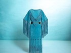 Women s Native American Suede Leather Fringe Dress Powwow Regalia - Blue