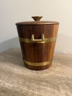 Vintage 1960   s Mcm Vermillion Walnut Ice Bucket With Plastic Lining Inside