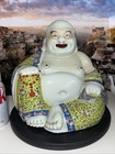 Vtg Old Chinese Porcelain Laughing Buddha Famille Rose White 10 Tall G2u