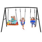 4 In 1 Heavy Duty Metal Swing Set Backyard Kids Playset Swing Set With 3 Swings