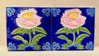 Rare Vintage 2 Pcs Beautiful Flower Design Majolica Blue Colour Tiles F M Japan 