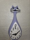 Rare 50s 60s Spartus Here Kitty Purple Inviolet Kitty Clock   Working Tail eyes 