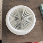 Vtg Mcm Ceiling Light Shade Round Art Deco White Clear Frosted Ribbon 8 5   