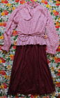 Vintage 1970 s Red   Pink Cherry Heart Print Micro-pleated Knit Dress Size 14