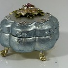 Ornate Victorian Blue Pearl Flower Jewelry Trinket Box Hinged Magnet Closure