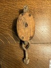 Antique Industrial Rustic Farm Single Wood Block Pulley 11x3in Cottage Nautical