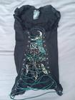 Vintage Evanescence 2004 Corset Shirt Black Lace Green Stretch String Xl